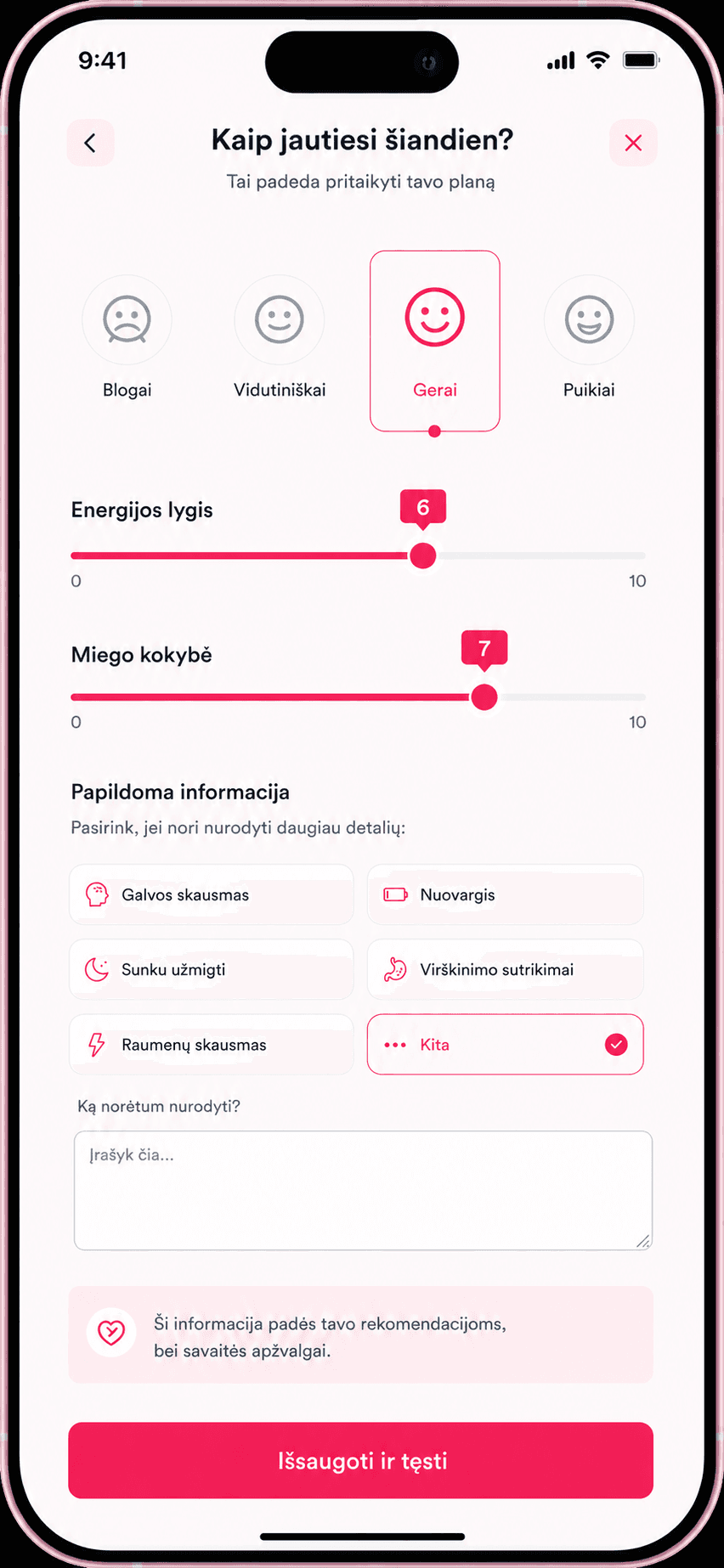 Kjut app - kasdienis savijautos check-in
