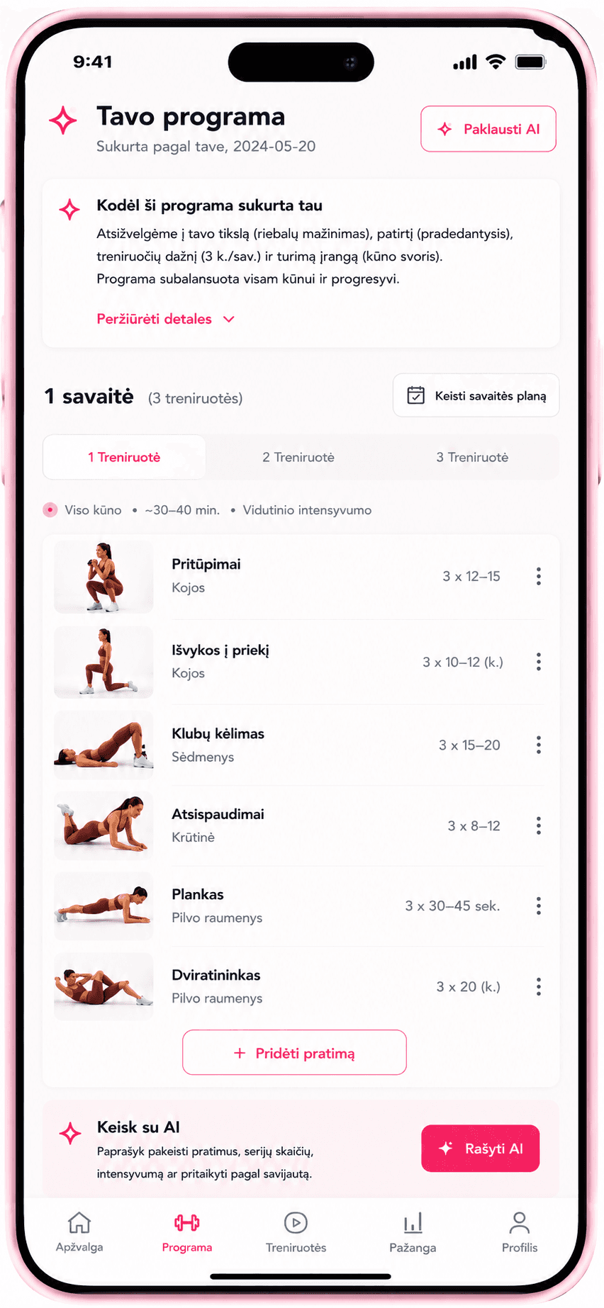 Kjut app - asmeninė treniruočių programa