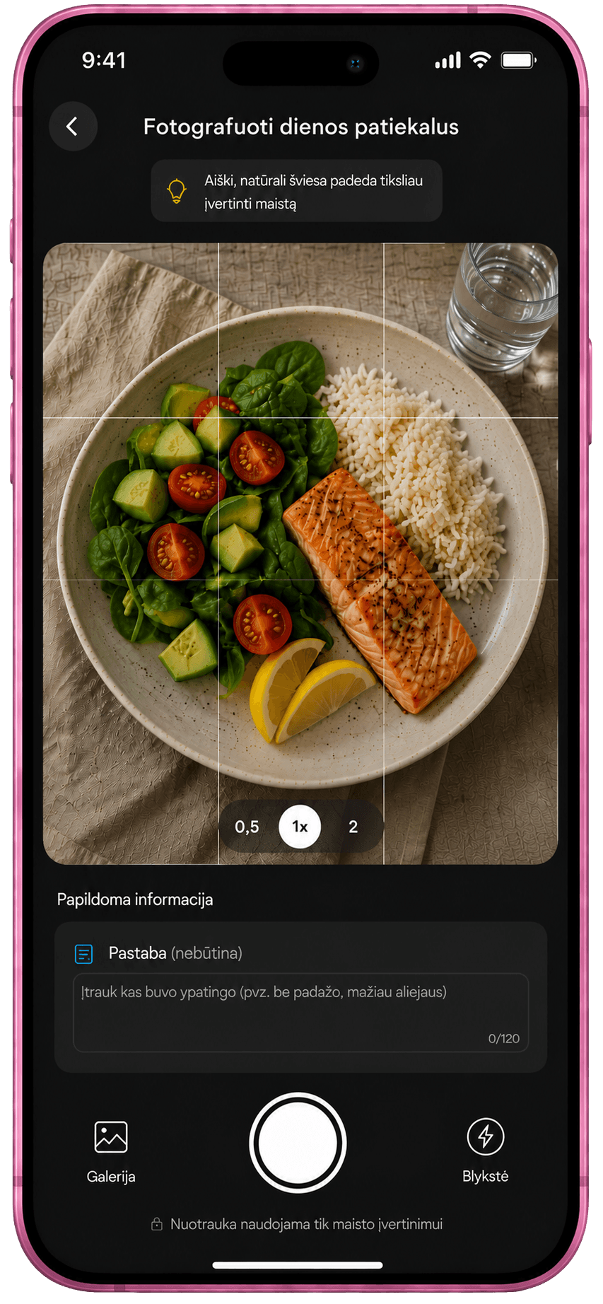 Kjut app - dienos patiekalų fotografavimas