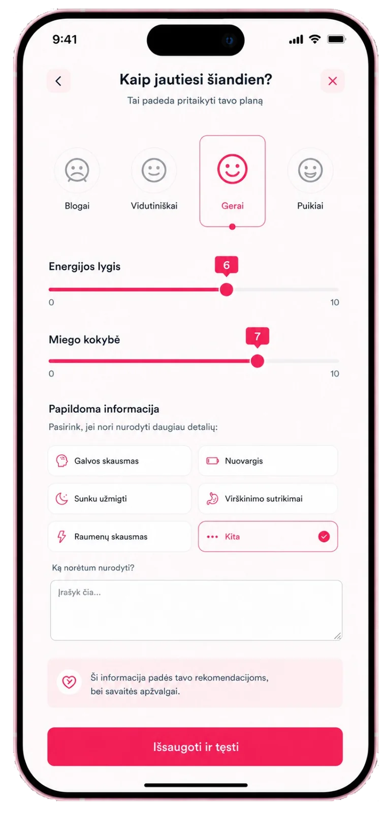 Kjut app - kasdienis savijautos įvertinimas